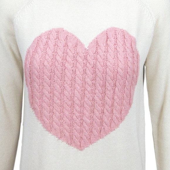Coquette Heart Cable Knit Pullover Sweater, Round Neck - Picture 5 of 6